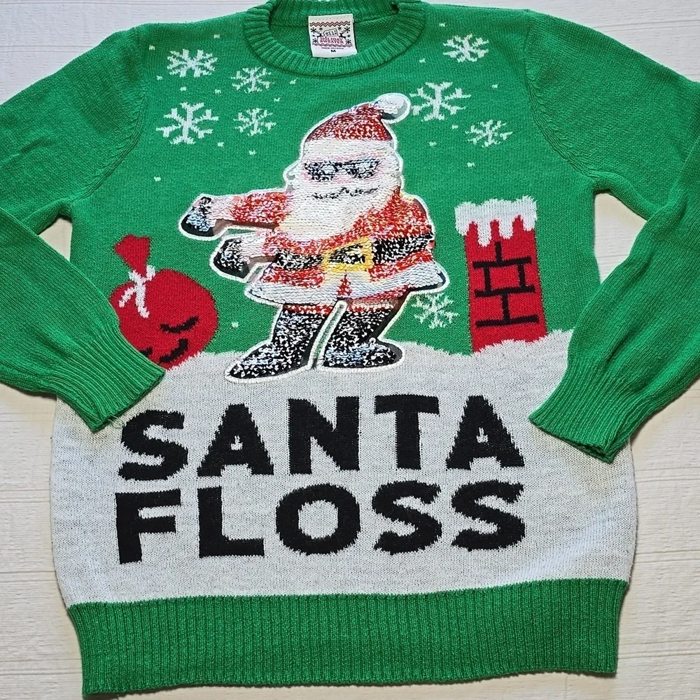 Well Worn Holiday Sweater Santa Floss Ugly Christmas Sweater KIDS Size Medium